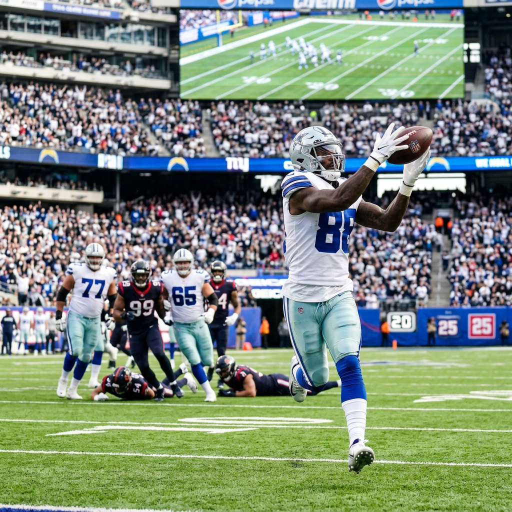 Dallas Cowboys receiver catching a football in the end zone